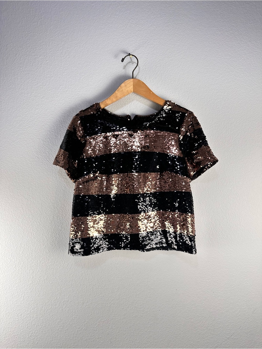 Anthropologie Maeve Short Sleeve Sequin Striped Shirt Sz M